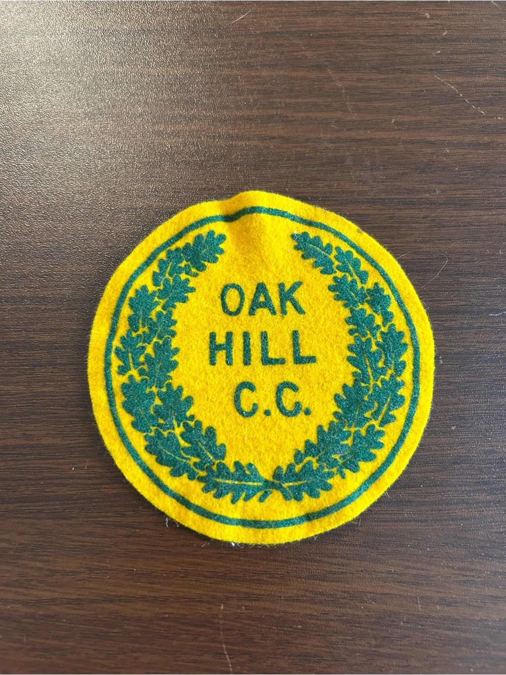Vintage Oak Hill country club Yellow & Green Felt Patch. Issued 1950s to 1970s.